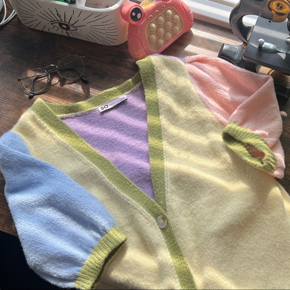 SO Women's Pastel Knit Cardigan Short Sleeved Sweater